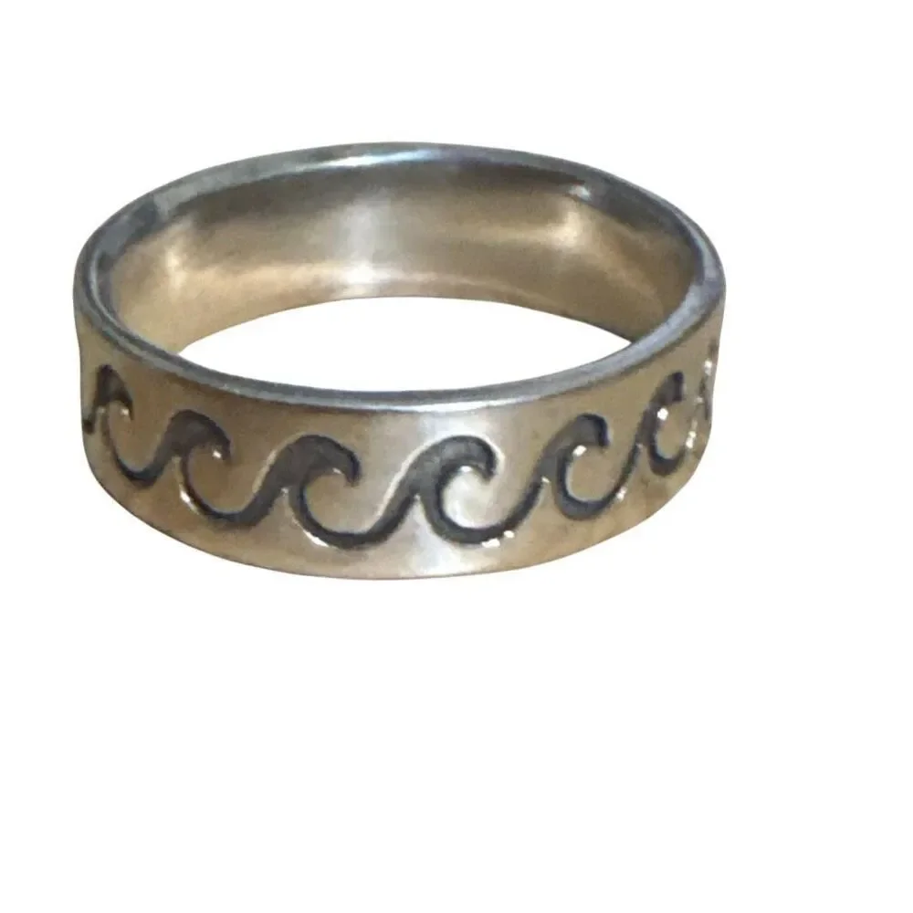 Sterling Silver Ring Band, New, Handmade, size 7.5, Wave Design, Ocean Design